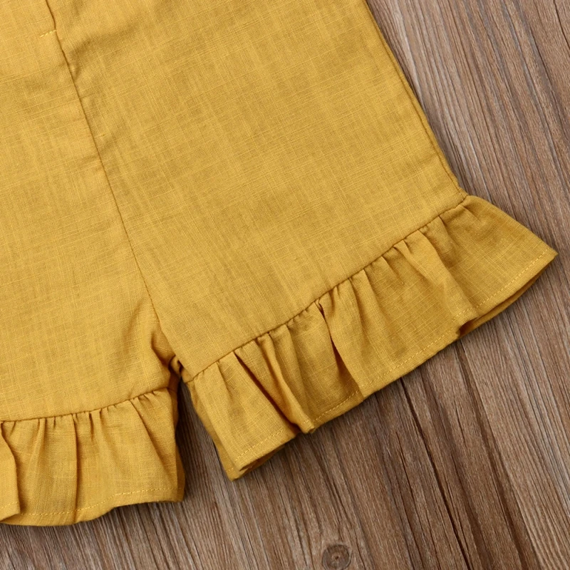 

New Summer Kids Baby Girl Cotton Linen Clothes Ruffle Romper Jumpsuit Sleeveless Button Overalls Outfits