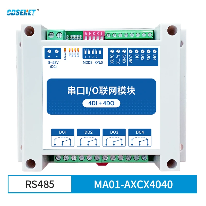 Модуль последовательного ввода-вывода ModBus RTU RS485 интерфейс 4DI + 4DO 4 цифровых выходных CDSENET MA01-AXCX4040 установка рельсов 8 ~ 28VDC