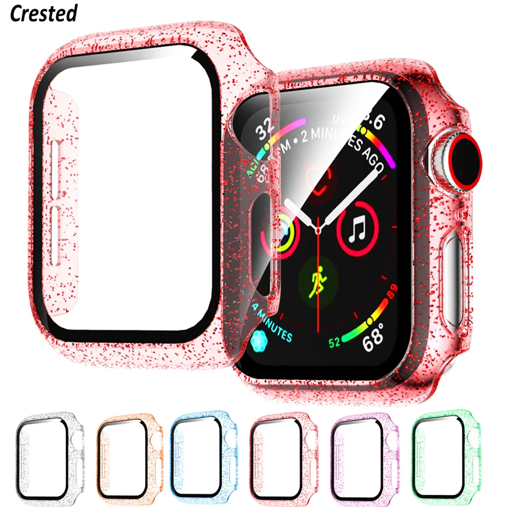 Стекло + крышка для Apple Watch чехол 44 мм 40 42 38 аксессуары Желейный бампер Защита