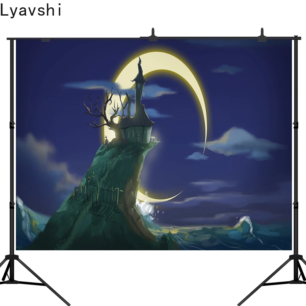 

Фотофон Lyavshi для вечевечерние НКИ на Хэллоуин, мультяшный замок, ночь, луна, надгробие, таинственный большой праздник, Фотофон