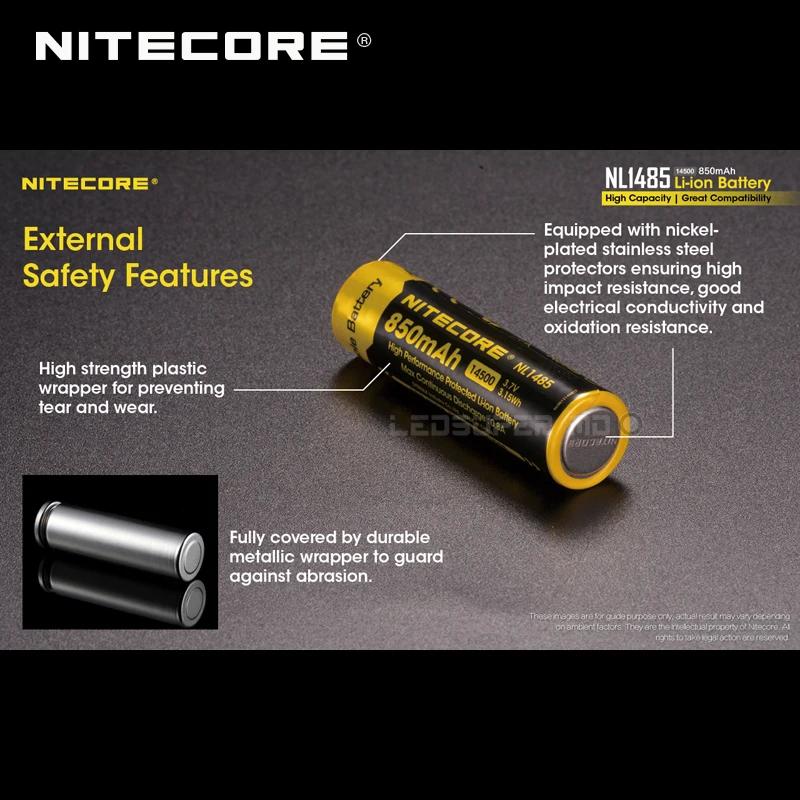 2 шт. высокопроизводительные перезаряжаемые литий ионные батареи Nitecore NL1485 850 мАч