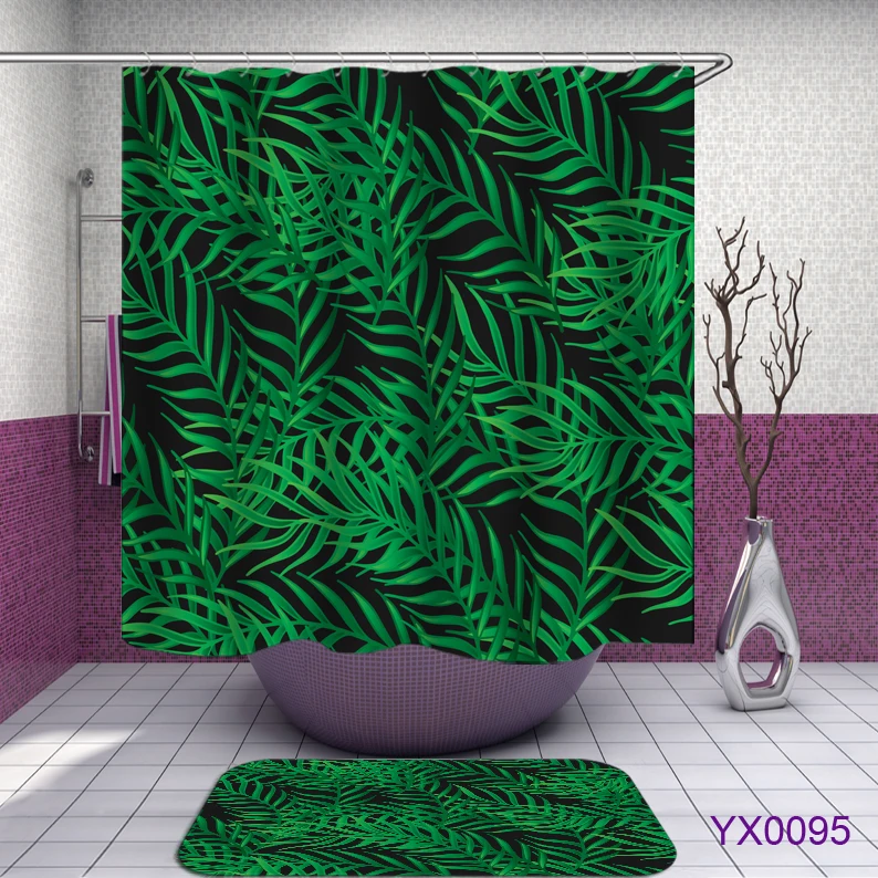 Тропические занавески для душа, 3D зеленая занавеска для душа, занавески для ванной, водонепроницаемые занавески для ванной, занавески для душа или коврика - Цвет: yx0095