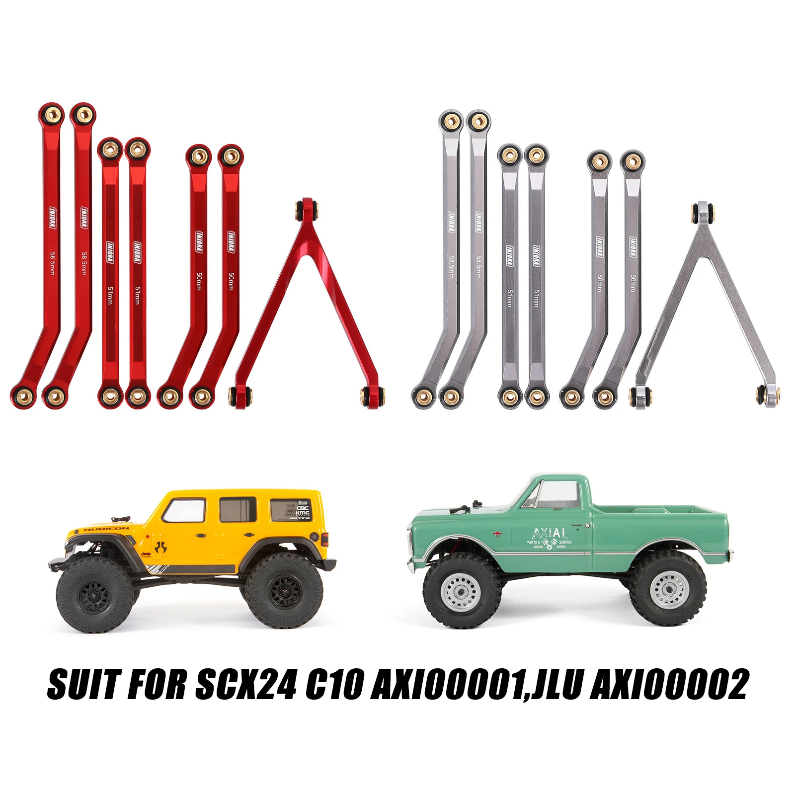 CNC anodizado de alta distancia, enlaces de chasis gris/rojo para 1/24 RC Crawler LWB 133,7mm Axial SCX24 AXI00001 C10 AXI00002 JEEP JLU-1