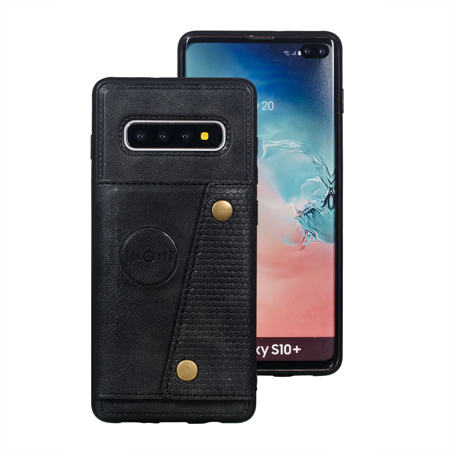 Черный Fundas S10e держателей карт бумажник чехол для samsung S10 S9 S8 Примечание 10 плюс A6 A7 J4 J6+ A10 A20 A30 A40 A50 A70 M10 M20 M30 - Цвет: Черный