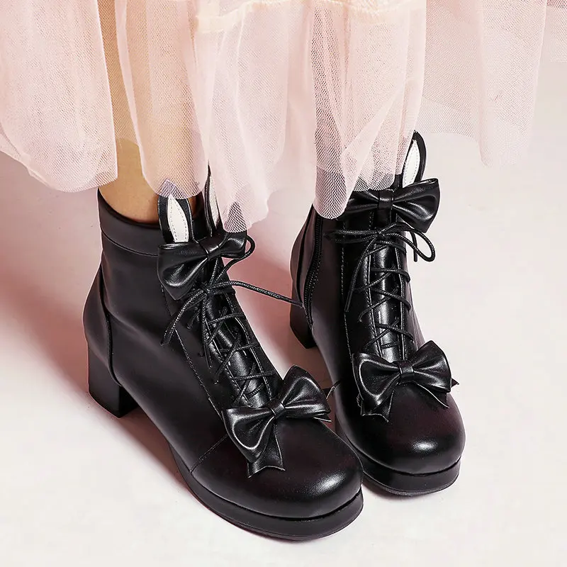 

AGODOR 2020 Casual Lolita Boots Women Ankle Boots Lace Up All Match Square Mid Heel Winter Boots Rockabilly Shoes Size 34-45
