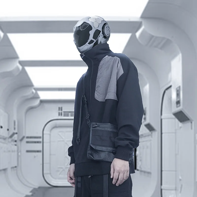 SILENTSTORM Techwear мужской черный пуловер на молнии оверсайз водолазка в стиле хип хоп
