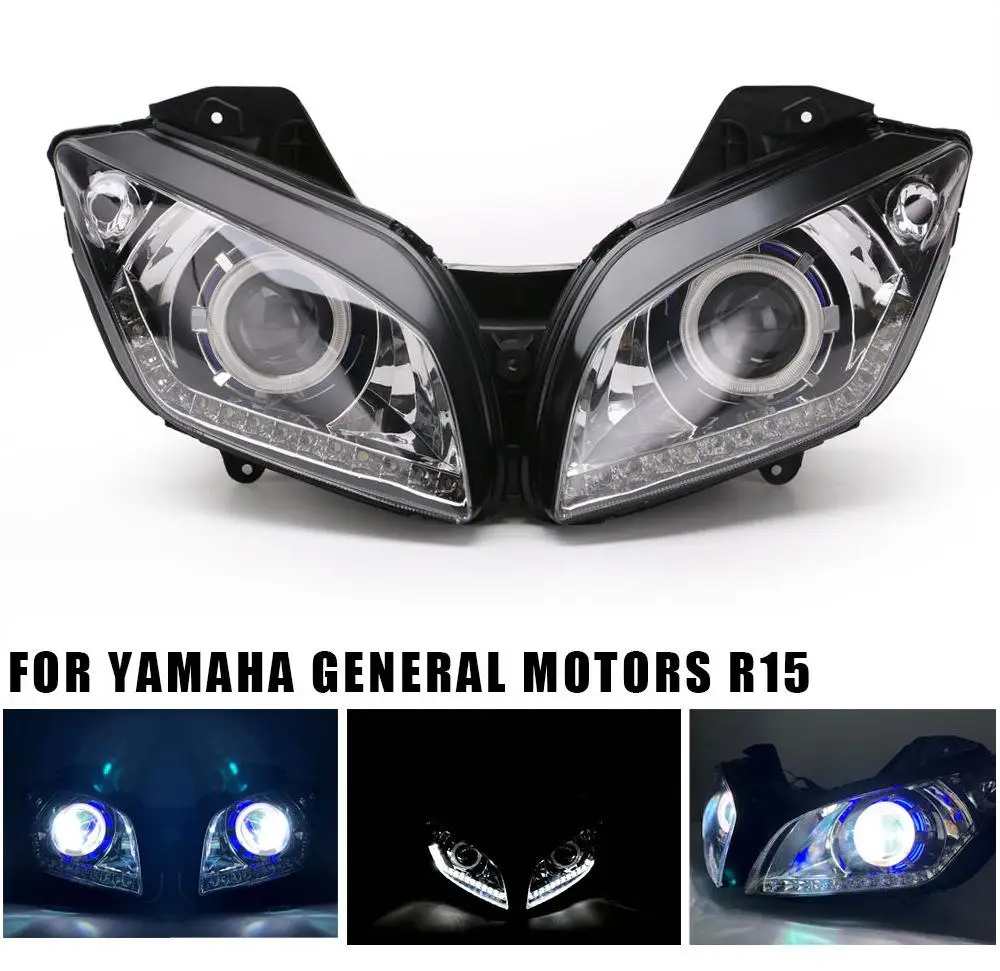 

Motorcycle Full LED Headlight Assembly For YAMAHA R15 Angel Demon Eye Projector Light Cafe Racer Modification Lamp Accessories