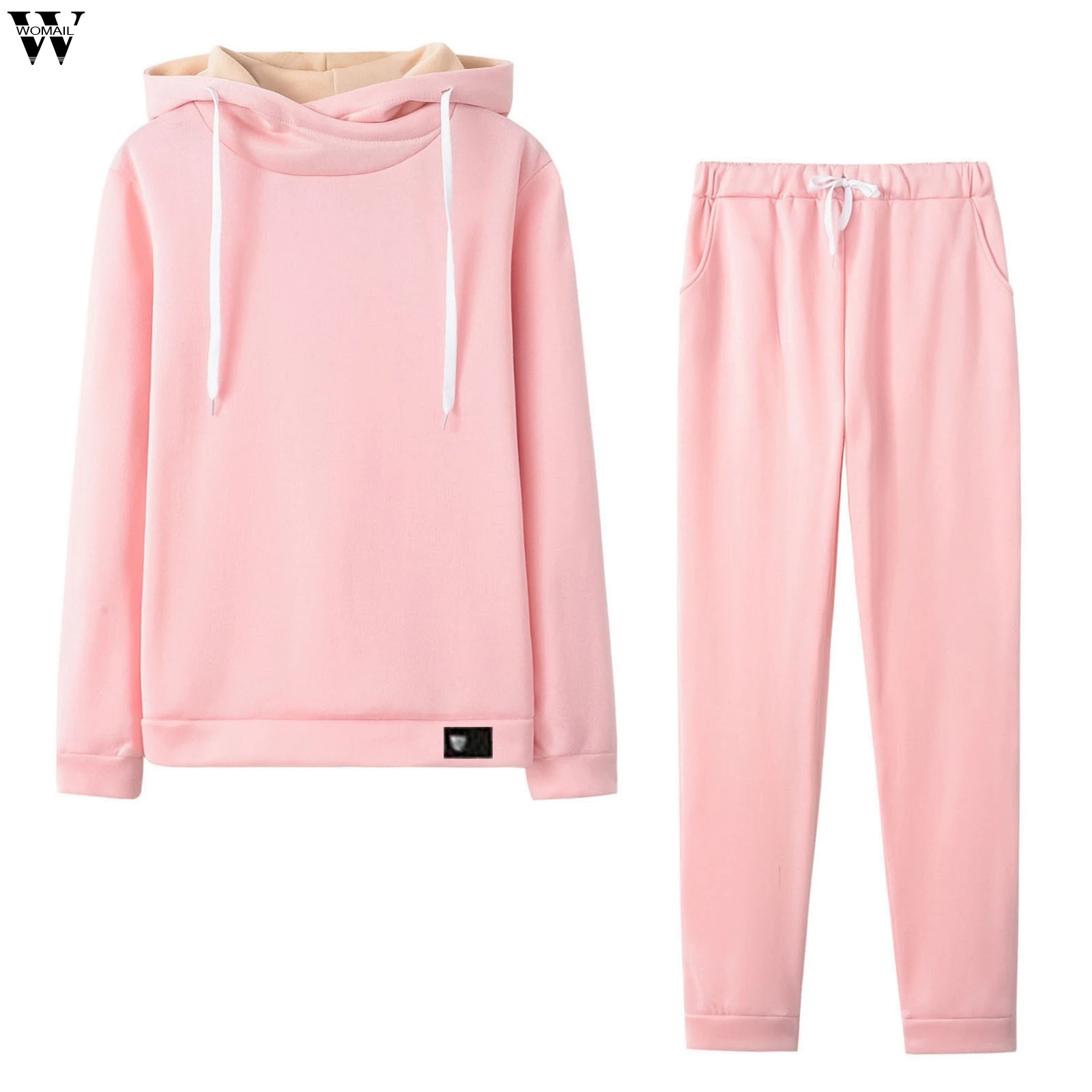

2021 Tracksuits Lounge Wear Women Casual Two Piece Set Autumn Street Sweatshirt Tops + Jogger Home Suit 2pcs Outfits Pink Loose