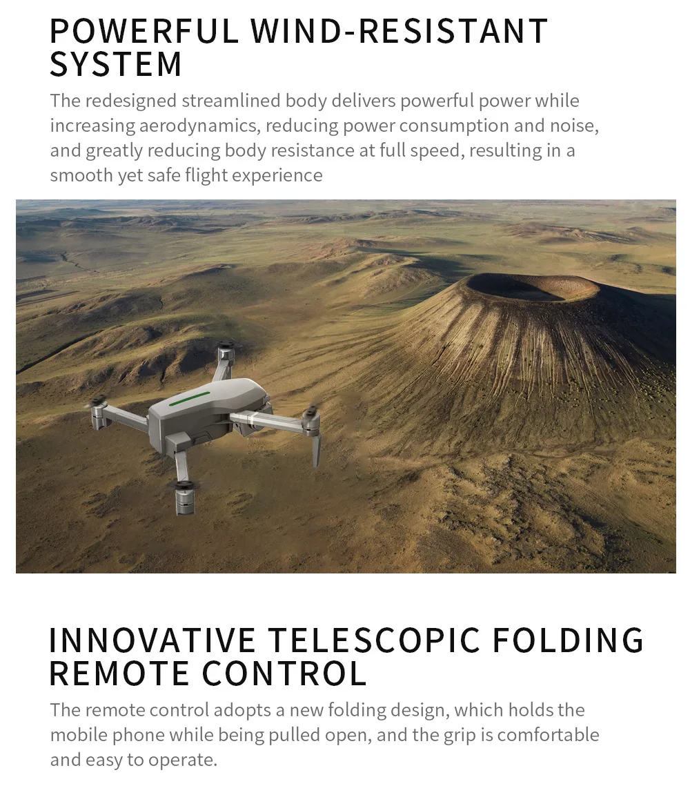 Квадрокоптер 4K с широкоугольной камерой устойчивый к ветру оптический поток