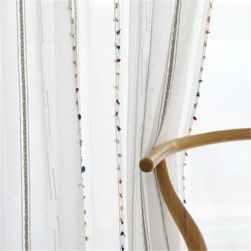 Linen Colorful Striped Sheer Curtain For Living Room Rainbow Translucent Tulle Curtains Kids Bedroom Bay Kitchen Drapes X-wp263 | Дом и сад