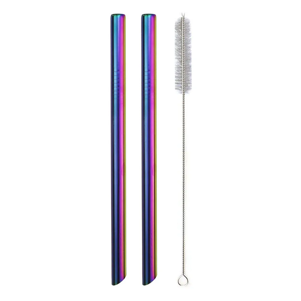 rainbow 2pc 1/2pc 304 Нержавеющая сталь 12 мм соломинкой многоразовые металлическая соломинка острые верхние пузырь Чай Коктейльные трубочки вечерние с чистящая щетка - Цвет: rainbow 2pc