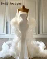 classic satin wedding dresses mermaid ruffles bridal dress with cape wrap bride gowns vestidos de novia