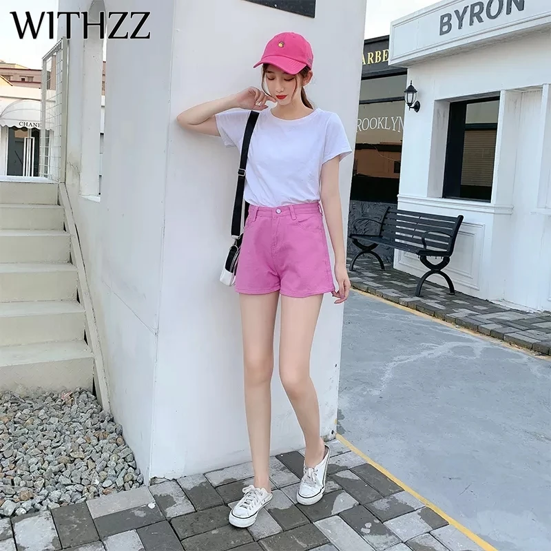 

WITHZZ Spring Summer Women's High Waist Loose Wide Leg Jeans Lovely Denim Shorts