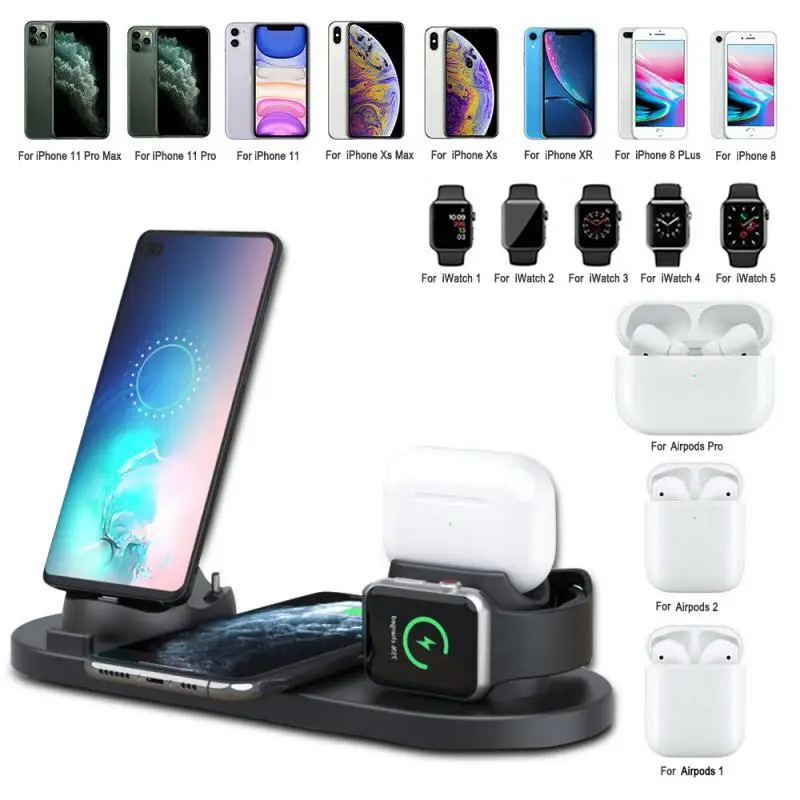 10W QI For IPhone 12 3 in 1 Wireless Charger Iwatch5/6 Fast Universal Airpods2/3 Headset Phone Stand Charging | Мобильные телефоны