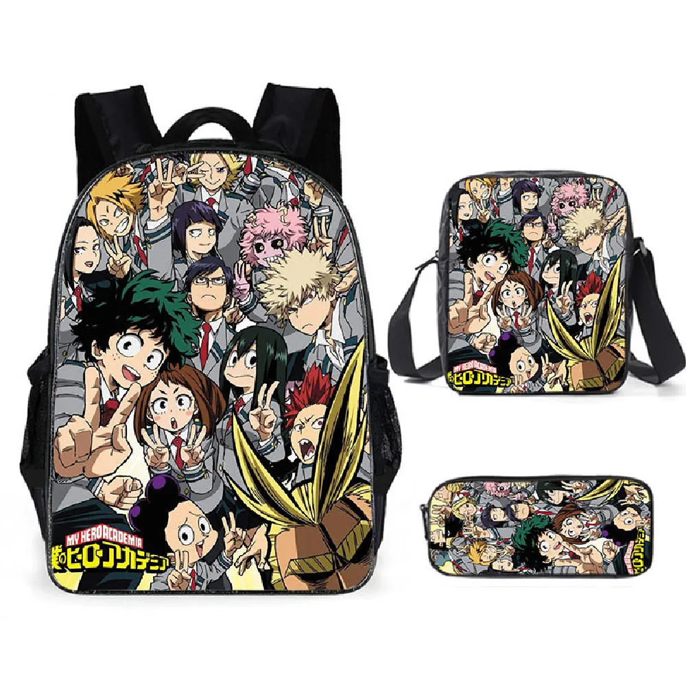 

Fashion 3pcs/set Schoolbag High Capacity Casual Backpacks Women Shopping Bag Children Pencil Case my hero academy Anime Backpack