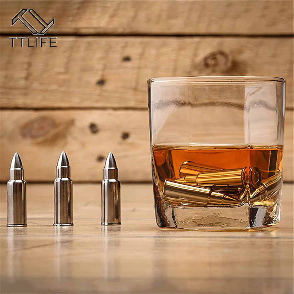 6Pcs виски камни 304 Нержавеющая сталь пальчикового льда (пуля Виски Металл зерна