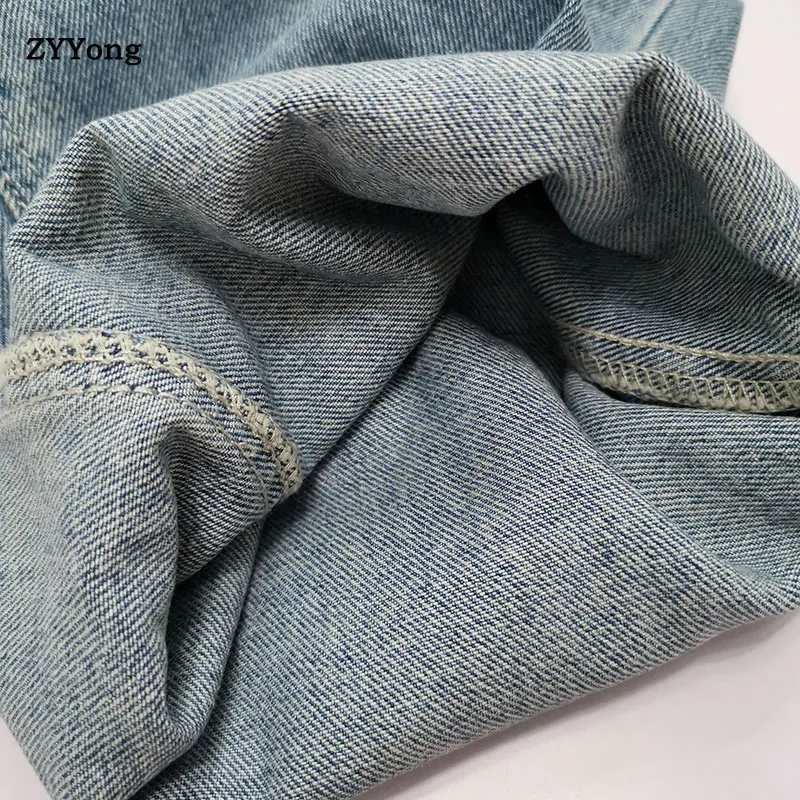 Spring Overalls Men's Bib Jeans Denim Jumpsuit Large Pocket Loose Workwear Hip Hop Street Wear Retro Light Blue Pants Trousers