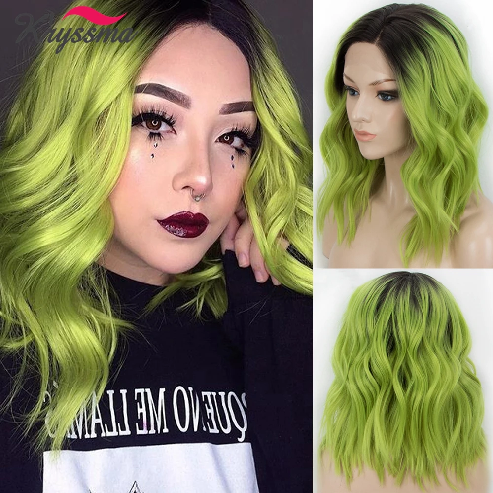 Женский парик для косплея Kryssma неоновый зеленый синтетический Боб светлый с