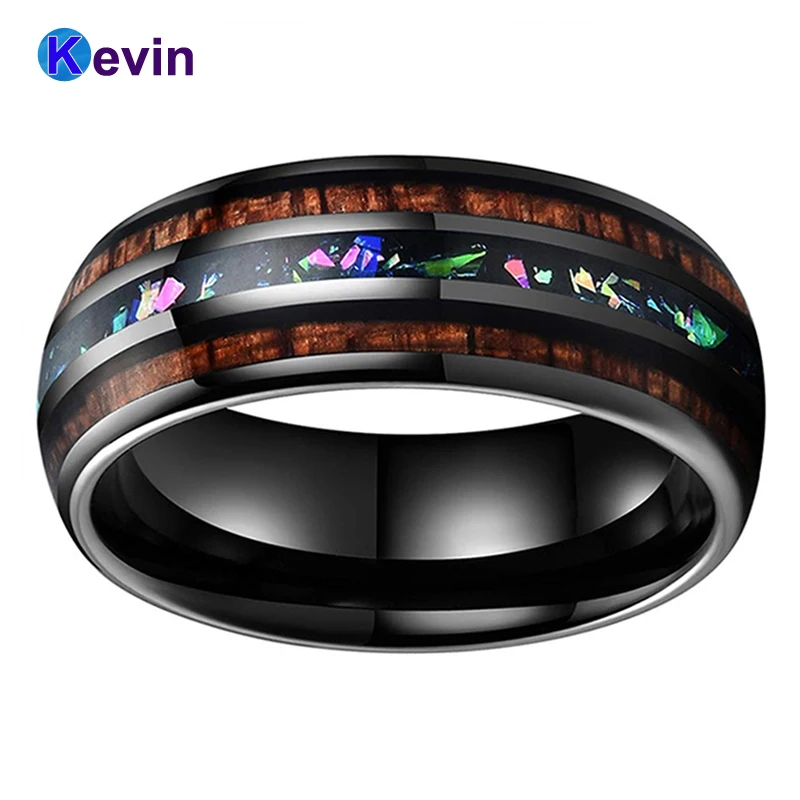 Черный обручальное кольцо из вольфрама для мужчин и женщин с огненным опалом