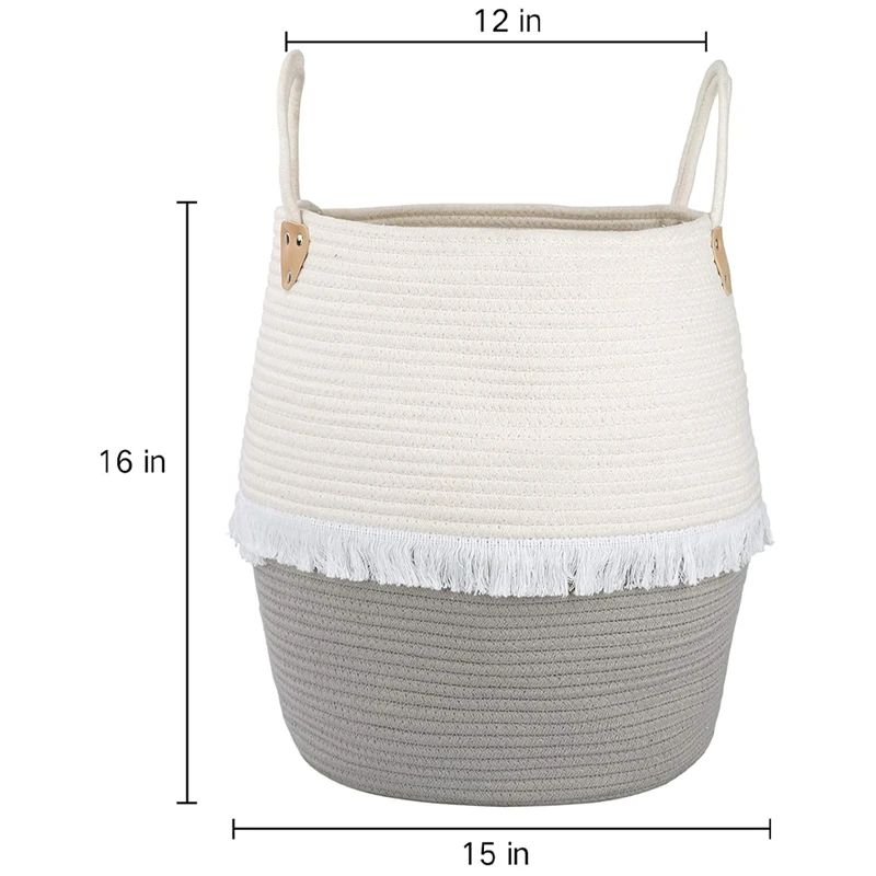 

Large Cotton Rope Basket with Tassels Woven Laundry Basket for Blanket Storage Basket Organizer for Baby Kids Nursery