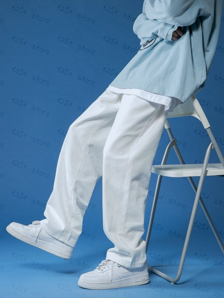 Straight Jeans Men White Loose Denim 