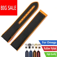 carlywey 20 22mm orange black rubber silicone with nylon replacement watch band strap for omega planet ocean 45 42mm with clasp