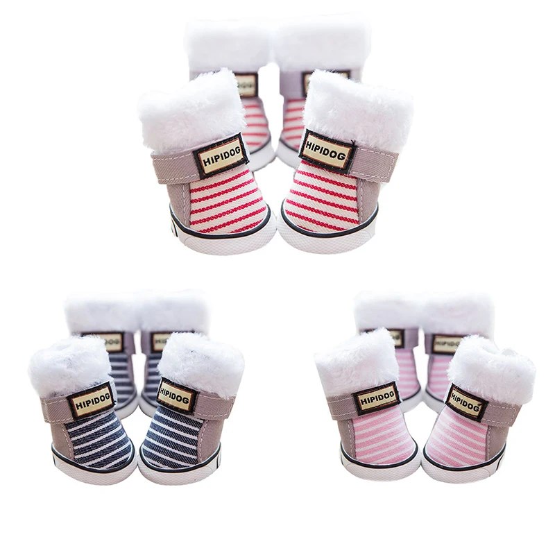 New Hot Dog Cat Shoes Stripe Winter Warm Puppy Socks Anti-Slip Snow Pet Boots Paw Protecters For Small Dogs | Дом и сад