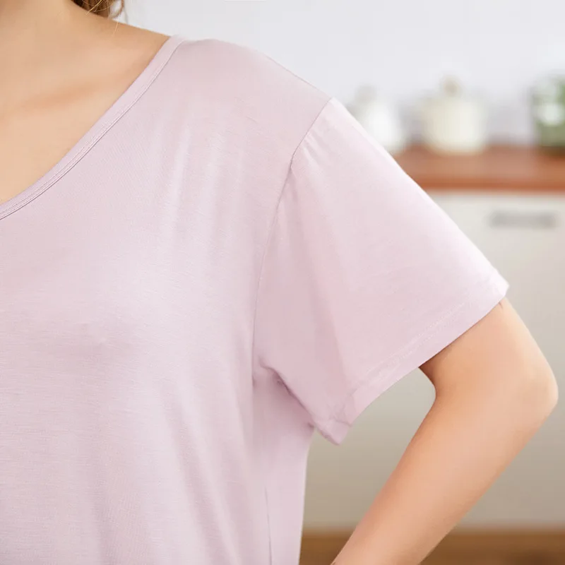 Modal Nightdress Women's Summer New Nightdress V-neck Short Sleeve Simple Women's Nightdress Wear Casual Home Wear Sleep Tops