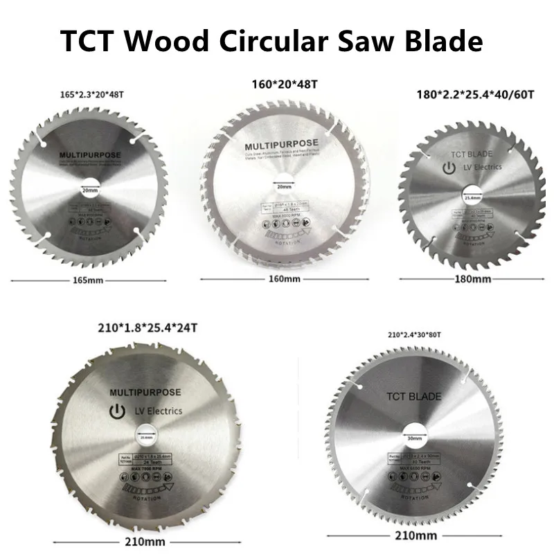 

1pc 160/165/180/210mm 28T/40T/48T/60T/80T TCT Wood Circular Saw Blade Wood Cutting Disc Carbide TCT Saw Blade Woodworking Tools