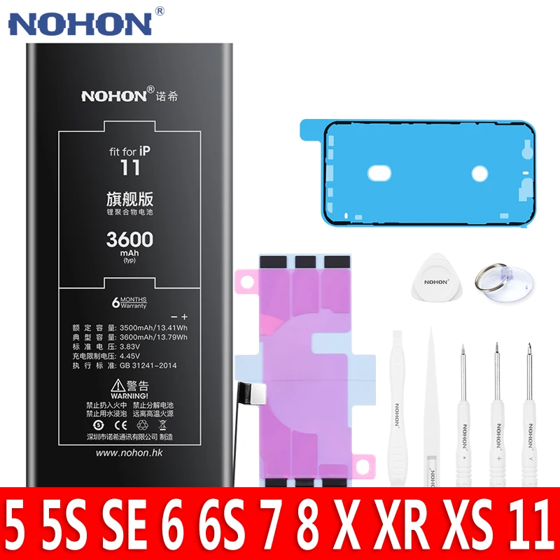 

NOHON Lithium Polymer Battery For iPhone 11 XS XR X SE 8 7 6S 6 5S 5C 5 Replacement High Capacity Bateria For iPhone11 iPhone7