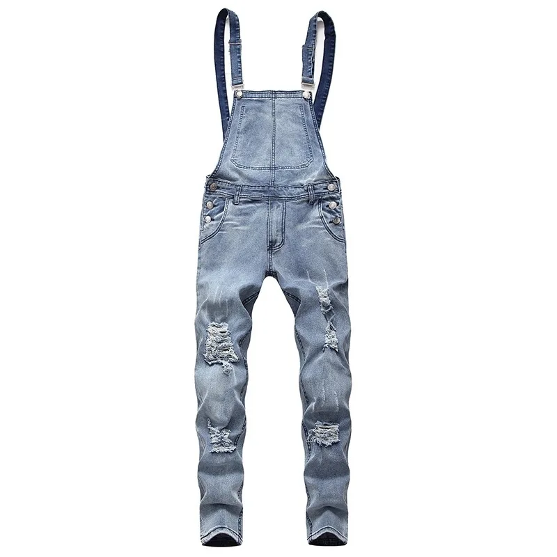 

Wish the condole belt of fashionable men denim trousers torn jeans trousers fashion popular overalls
