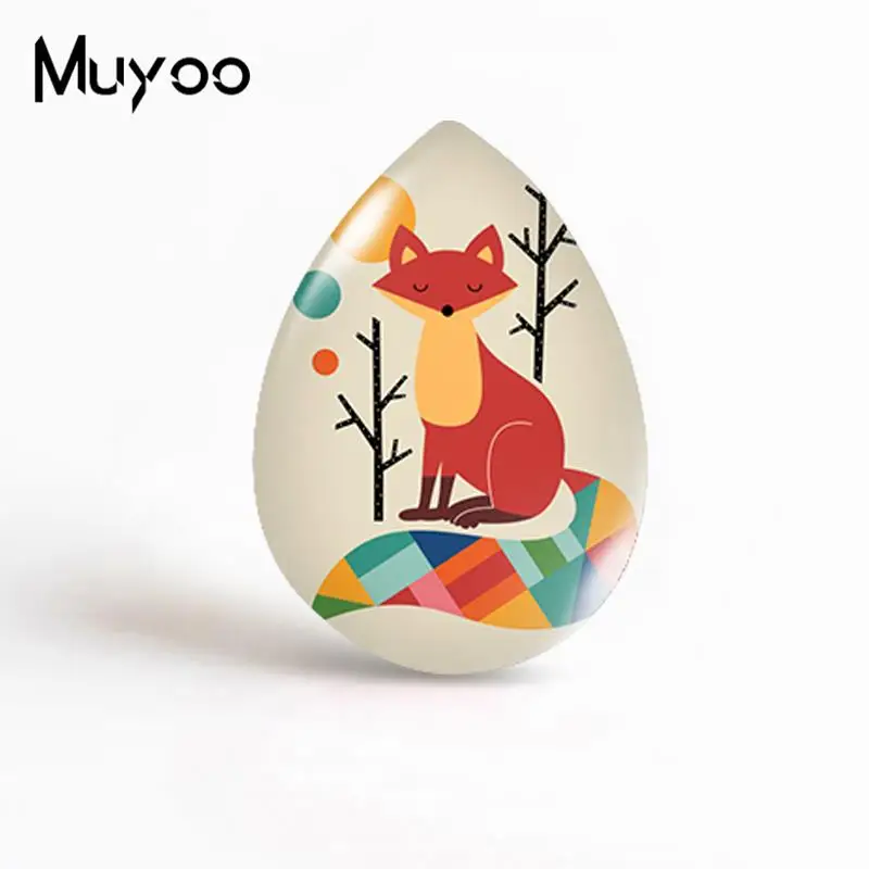 Модные лисички 2019 года - синие цветочные капли стеклянной купола с изображением лисы на кабошоне искусства.