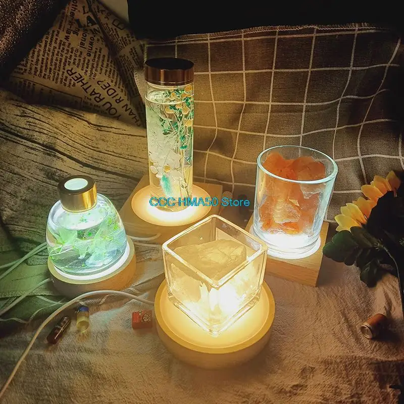 

LED Night Light Base Wooden Holder Display Stand for Crystals Glass Ball Decor Lighting Accessories Assembled Base 2021