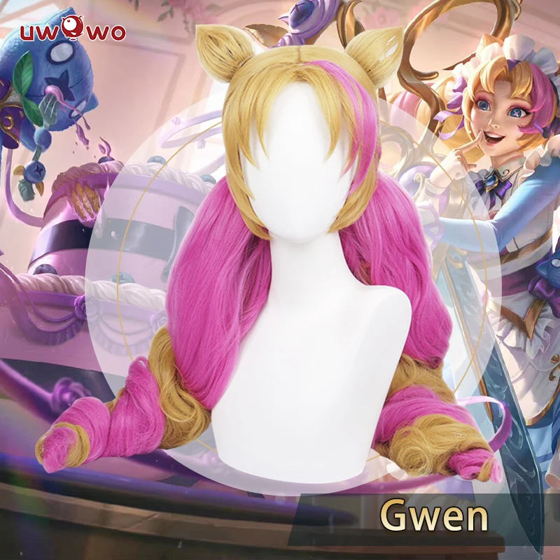 

UWOWO Gwen косплей парик игра Лига Легенд кафе милашка девушка горничная Косплей волосы Тигр Клипсы длинные волосы с ушами