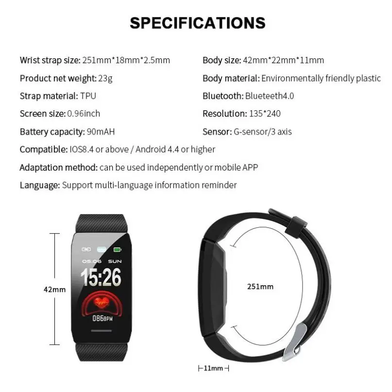 

New Men Women Smart Bracelet Heart Rate Blood Pressure Monitor Color Screen Heart Rate Blood Pressure IP67 Waterproof Bracelet