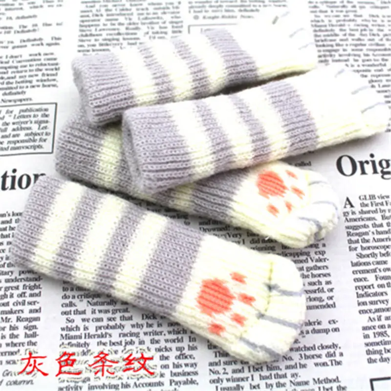 4pcs Chair foot cover Knitted Cat Paws Protective Desk Leg Socks Furniture Feet Sleeve Dining Table Floor Non-Slip Protector - Цвет: 2