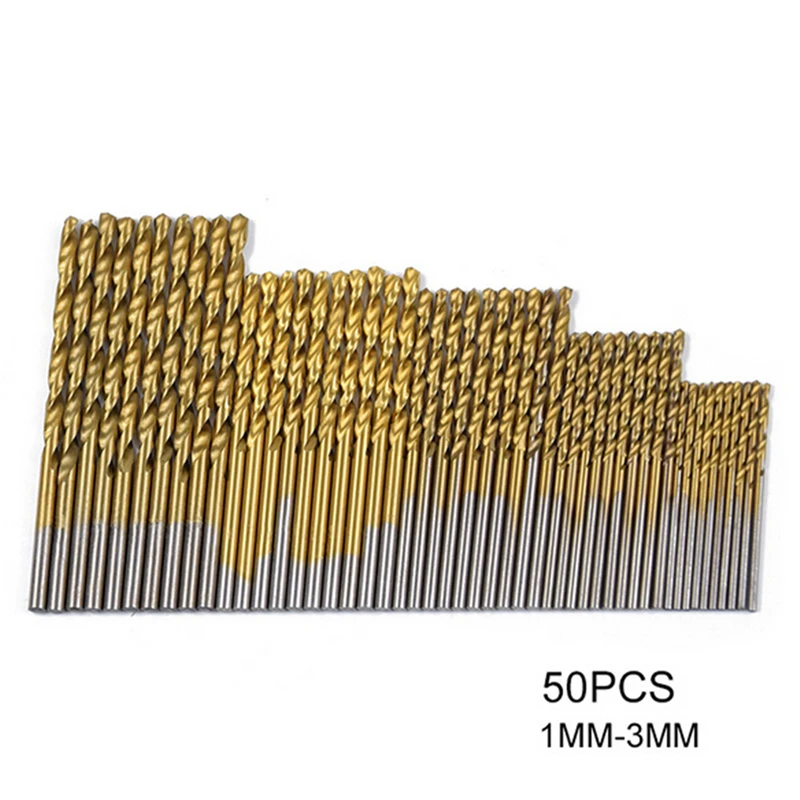 50 шт. набор сверл с титановым покрытием HSS высокоскоростные стальные сверла
