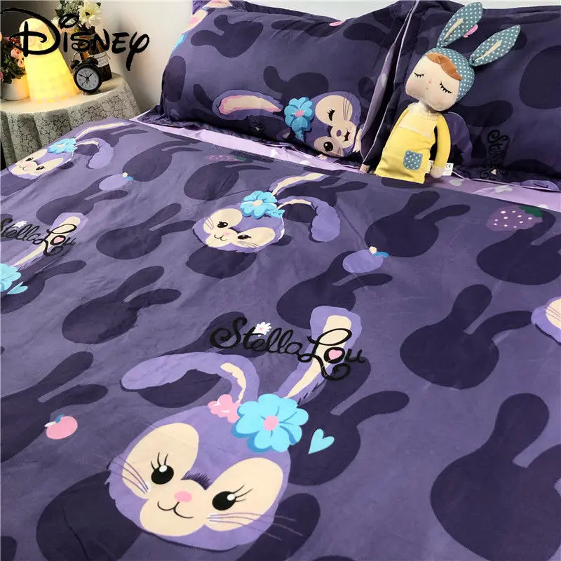 

Disney Fashion Cute Cartoon Star Dailu Printed Purple Bed Sheet Simple and Comfortable Three-piece Cotton Children's Duvet Cover