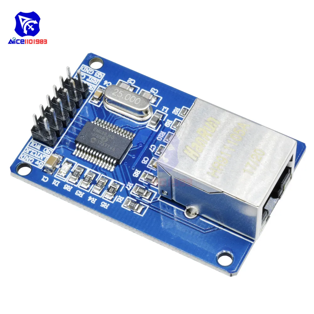 Плата разработки прозрачного модуля diymore ENC28J60 для сетей LAN Ethernet 25 МГц Arduino AVR 51 LPC