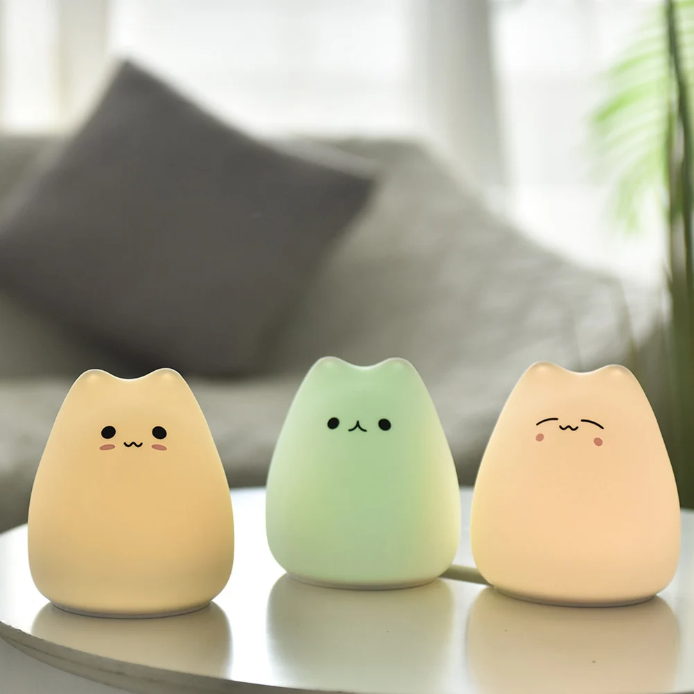 7 Color Changing LED Night Light Soft Silicone Touch Sensor Cat Shaped Pat Lamp Kids Baby Bedroom Desktop Decor Gift Ornaments | Лампы и