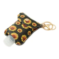 sunflower printed leather hand sanitizer bottles keychain with empty bottle cover wholesale