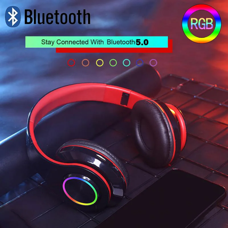 Беспроводные Bluetooth наушники со светодиодной подсветкой Складная регулируемая гарнитура для режима
