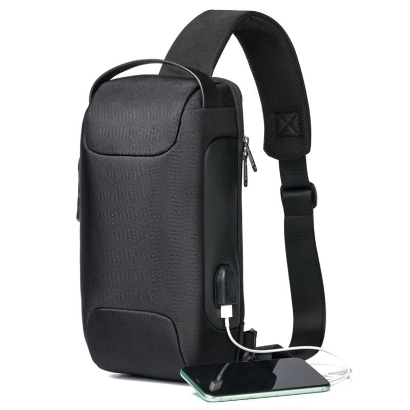 New Carbon Fiber Streamline Anti-Theft Sling Bag Multifunction Men Chest Bag Male Waterproof Messenger USB Crossbody Bag