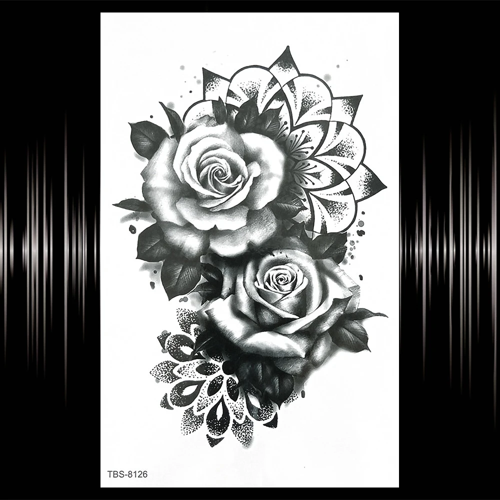 Роза Мандала временные тату хной для женщин девушек Геометрическая Лилия