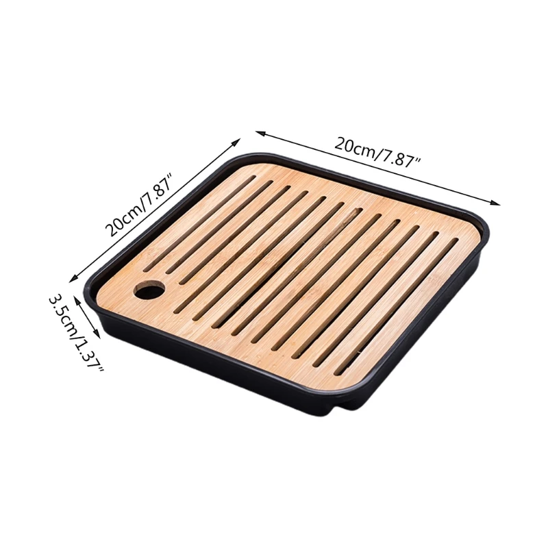 

39XA Square Simple Dry Soak Tea Tray Eco-Friendly Wooden Drainage Water Storage Board