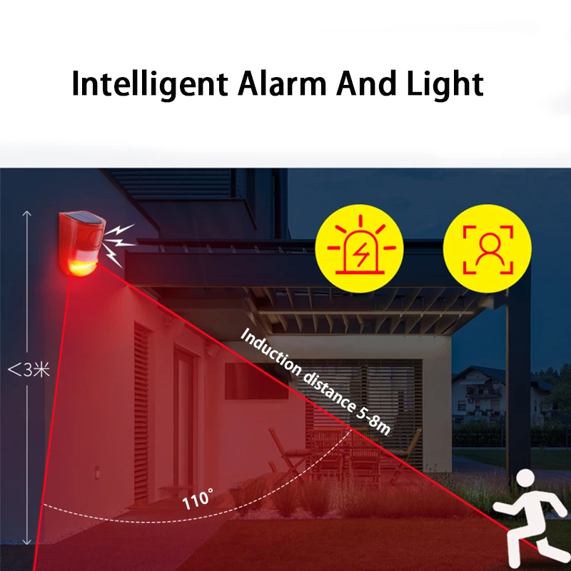 Solar Alarm Lamp 110db Warning Sound 6led Waterproof Motion Sensor Caution Red Light For Warehouse Secret Place Wall Outdoor | Лампы и