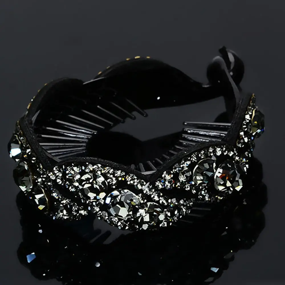 grey Fashion Rhinestone Leaves Shape Hair Clips Claws Women Ladies Hairpins Openwork Floral Crystal Bird Nest Barrette Headwear - Цвет: grey