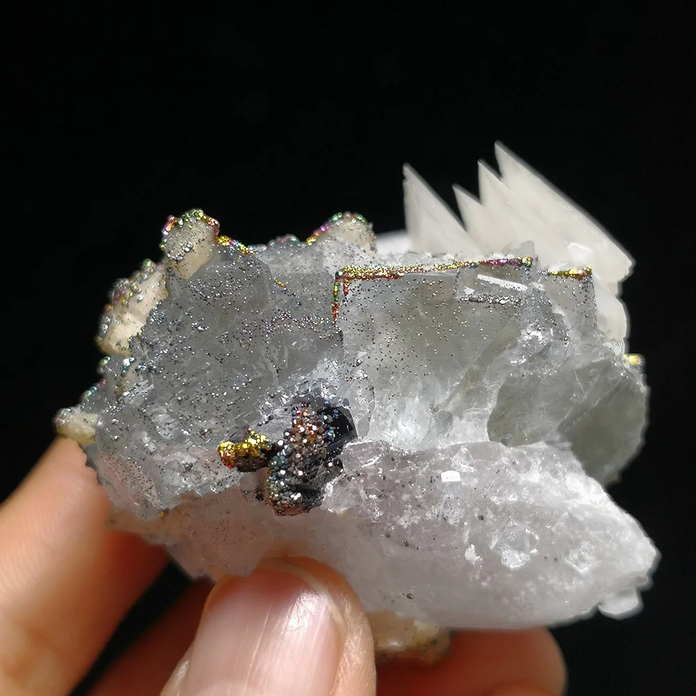 

97g Natural Stone Calcite Pyrite Fluorite Wolframite Mineral Crystal Specimen From Yaogangxian Hunan Province China A4-3