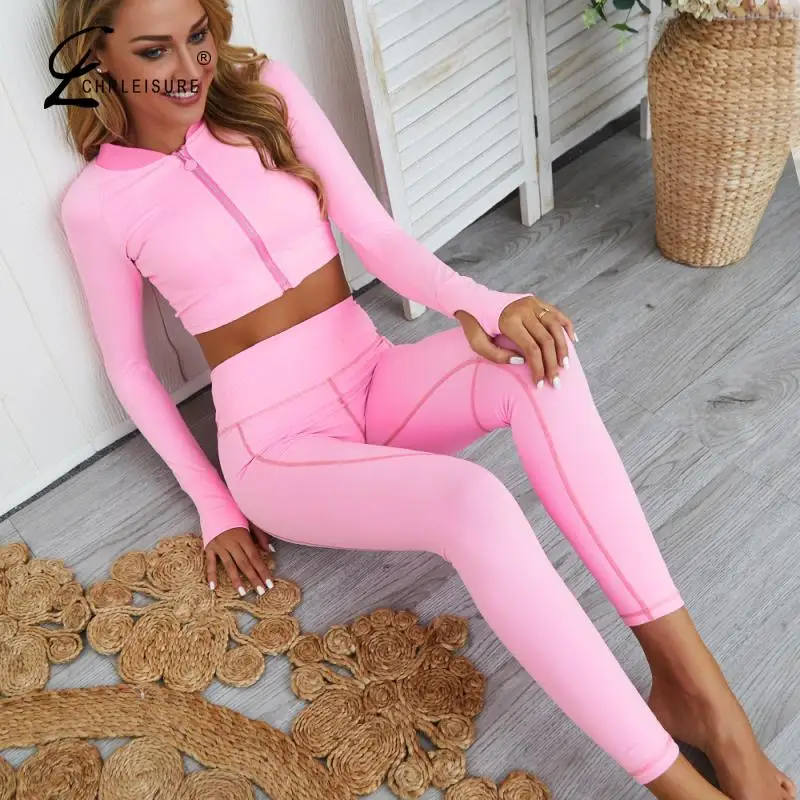 

Women Two Piece Set Long Sleeve Top High Waist Slim Leggings Workout Ladies Suit Sports Fitness Suit Outdoor Running Suits