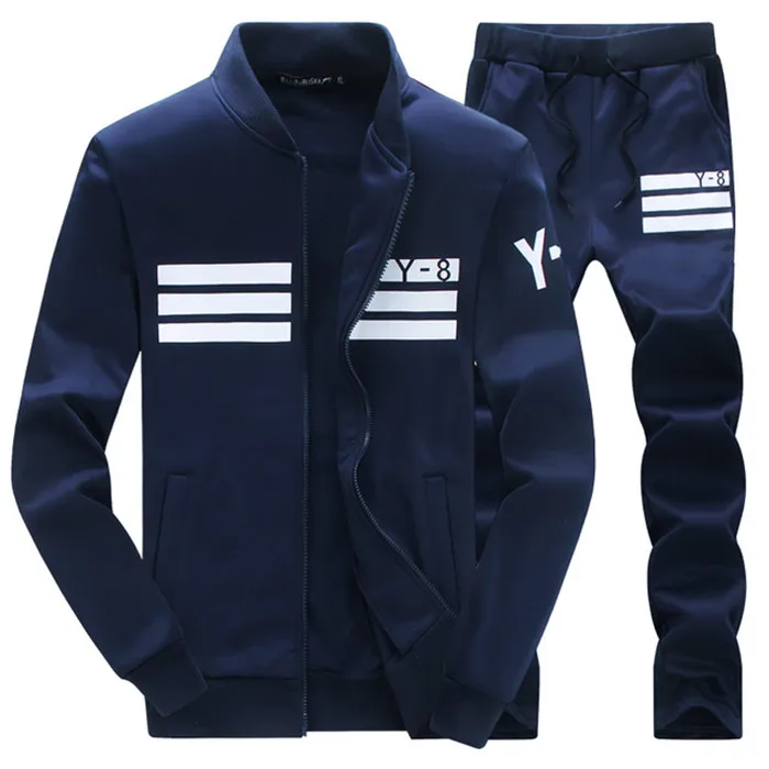 Sweat Suit Casual Tracksuit Men Sweatshirts Slim Men Set Pants Suits Solid Long Sleeved Male Clothing Hoodie+Pants Men New - Цвет: 8  Navy Suit